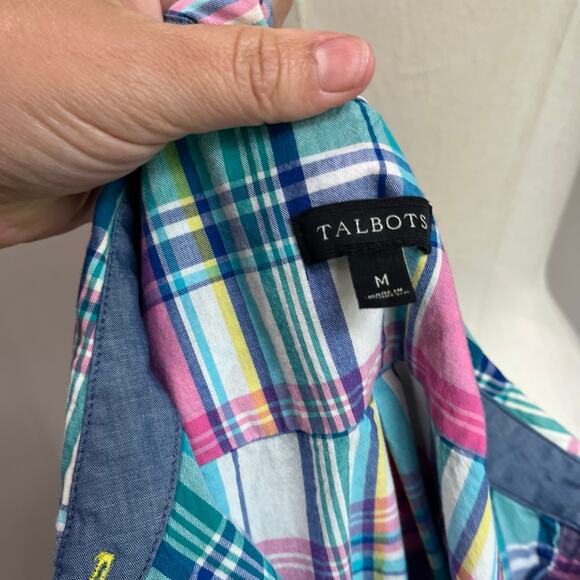 Talbots Plaid Preppy 100% Cotton Long Sleeve Button Down Blouse Sz M - Picture 6 of 8